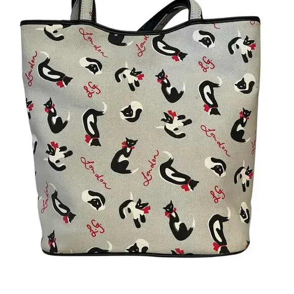 Y2K Vintage Lulu Guinness London Siamese Cat Gray Structured Tote Bag - Picture 2 of 9